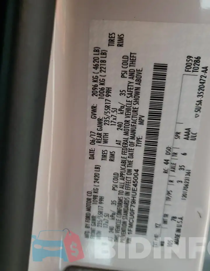 1FMCU0F79HUE45004 Photo# 13