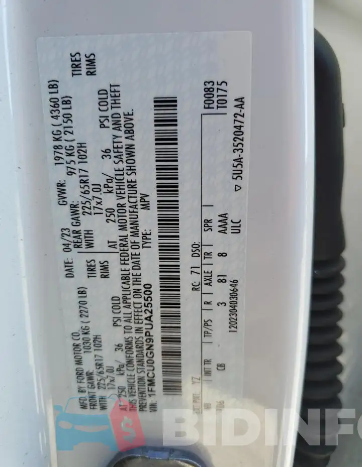 1FMCU0GN9PUA25500 Photo# 13