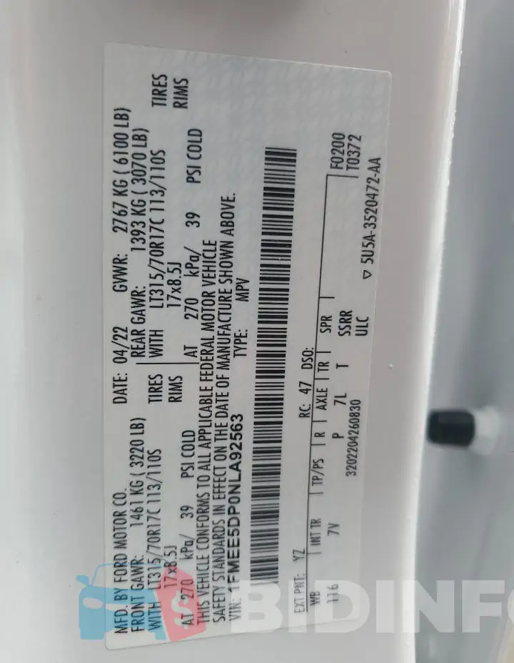 1FMEE5DP0NLA92563 Photo# 13