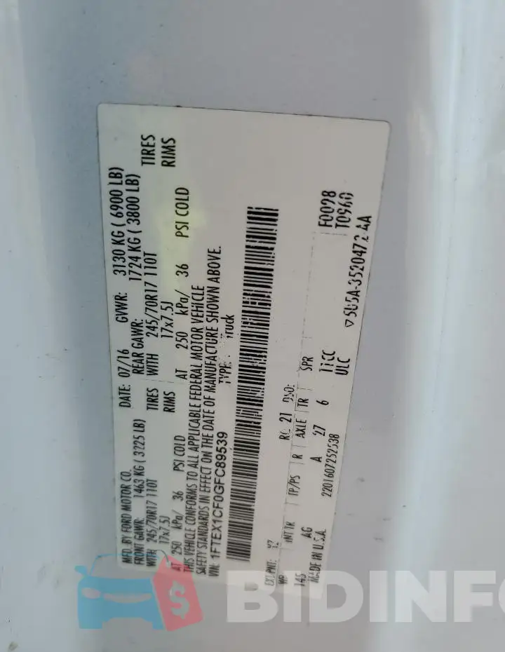 1FTEX1CF0GFC89539 Photo# 13