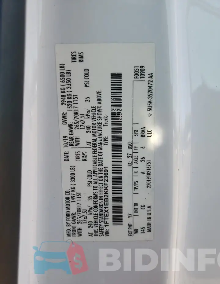 1FTEX1EB2KKF23691 Photo# 13