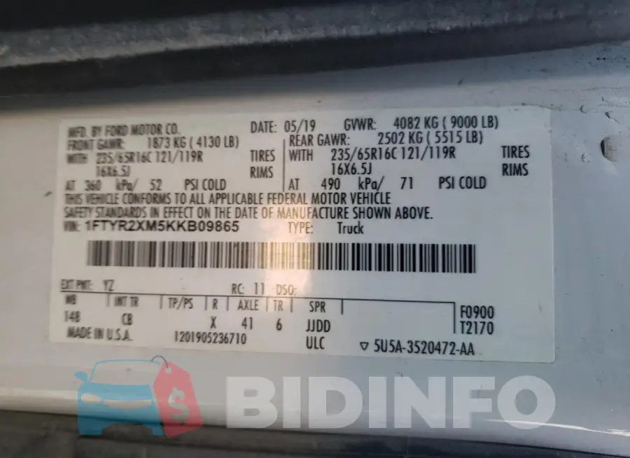 1FTYR2XM5KKB09865 Photo# 13