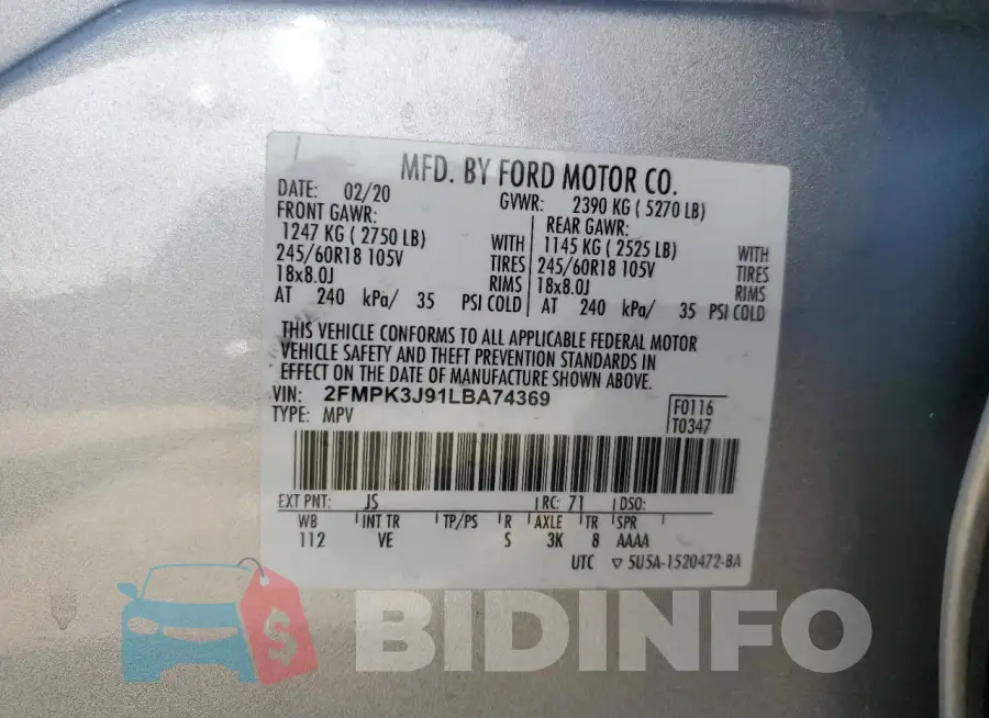 2FMPK3J91LBA74369 Photo# 13