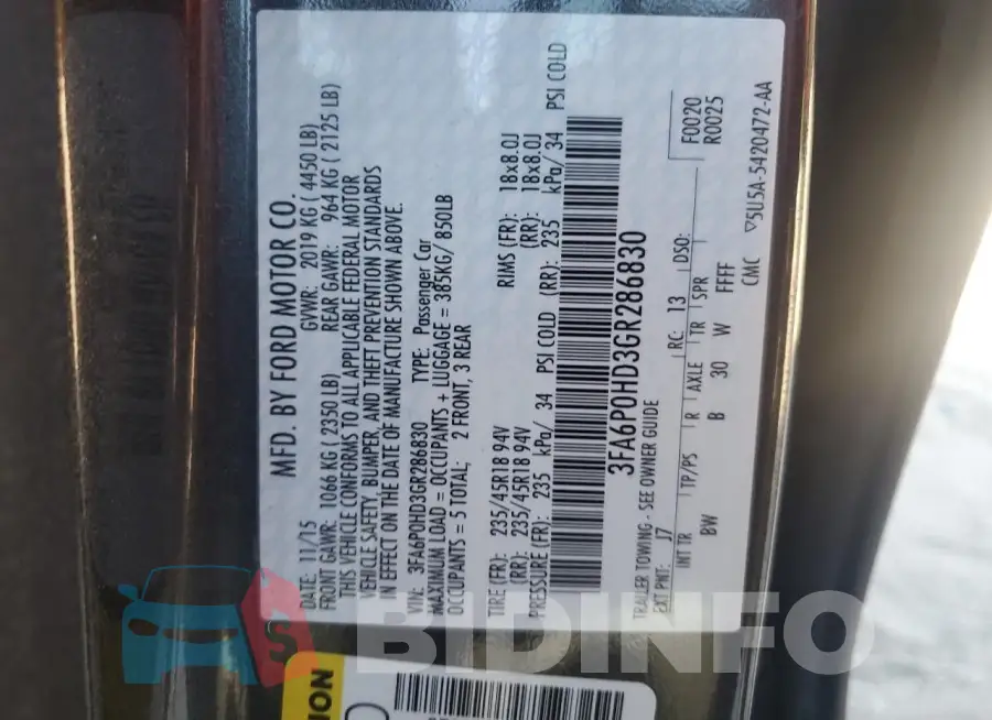 3FA6P0HD3GR286830 Photo# 12