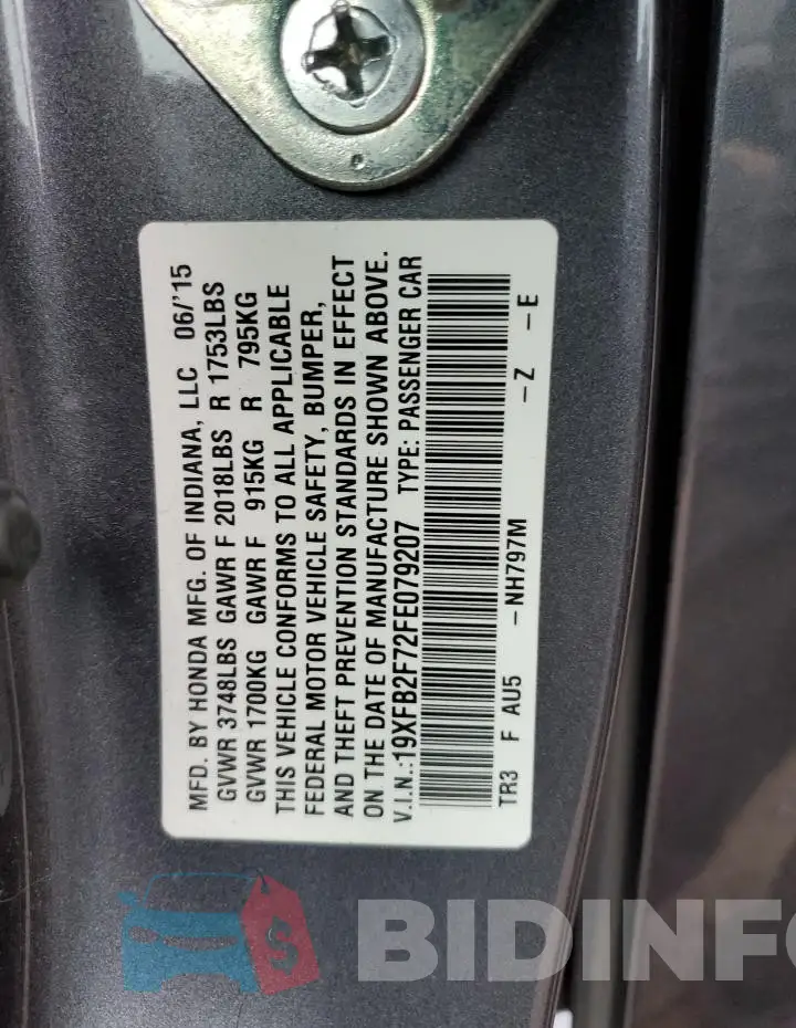 19XFB2F72FE079207 Photo# 12
