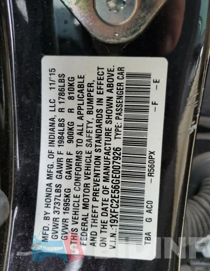 19XFC2E56GE007926 Photo# 12