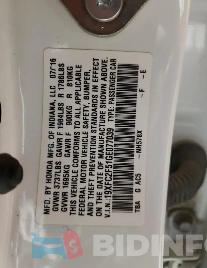19XFC2F51GE077039 Photo# 12