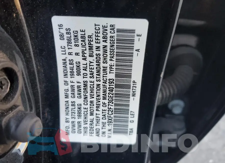 19XFC2F73GE240193 Photo# 12