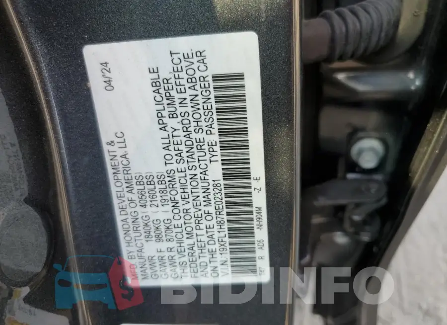 19XFL1H87RE023281 Photo# 13