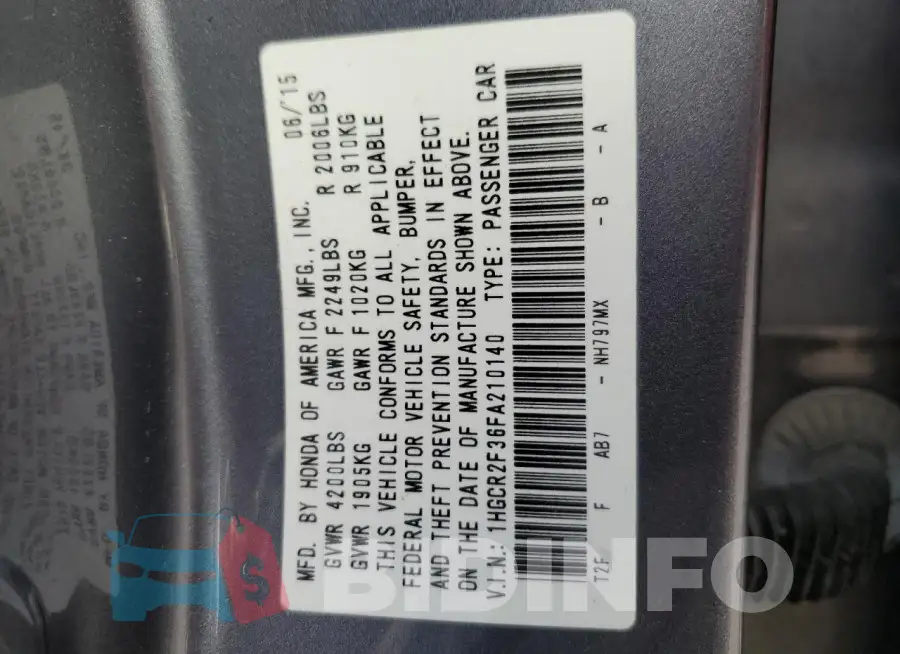 1HGCR2F36FA210140 Photo# 12