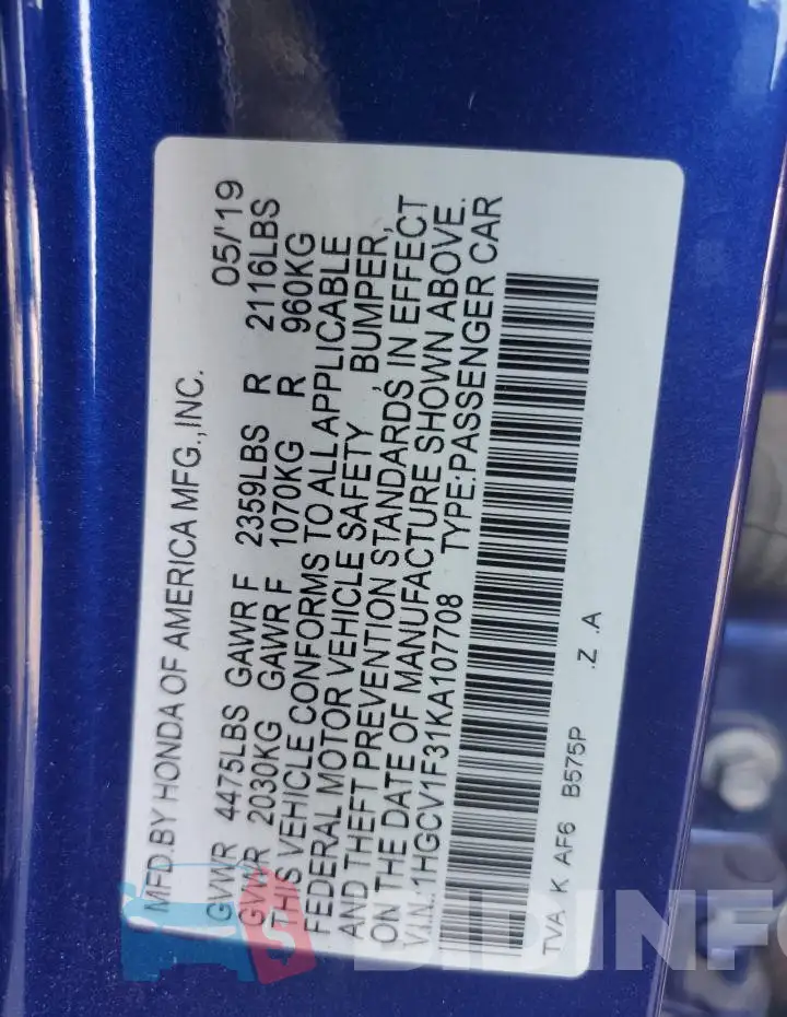 1HGCV1F31KA107708 Photo# 12