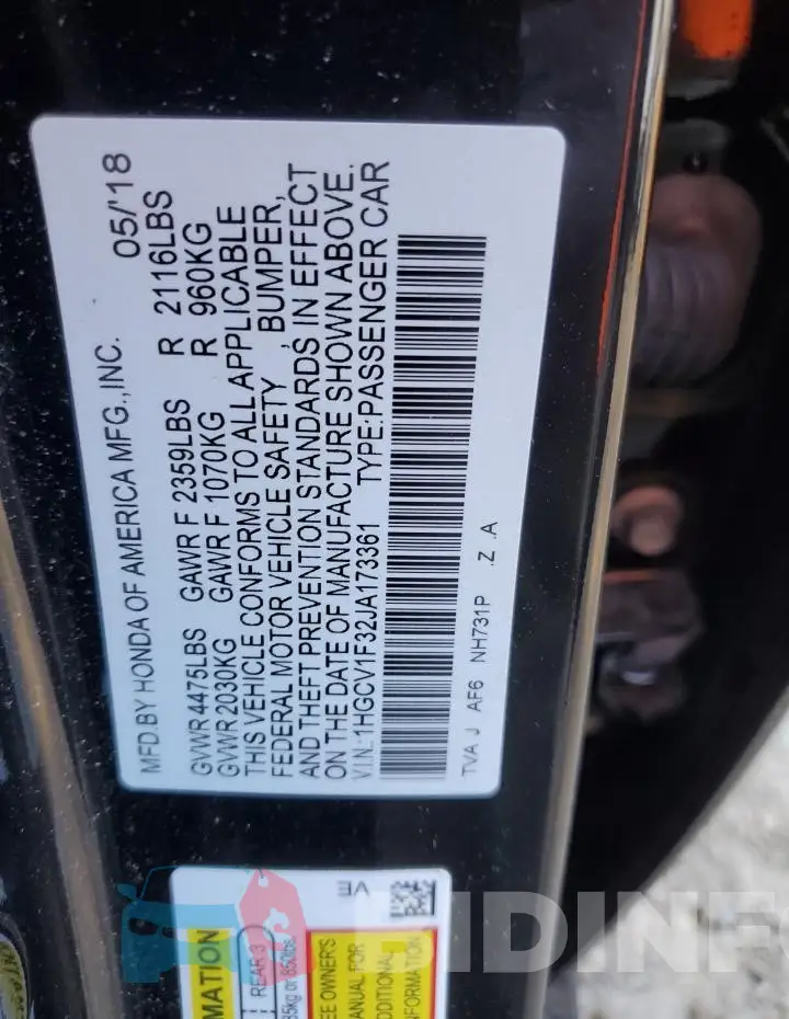 1HGCV1F32JA173361 Photo# 13