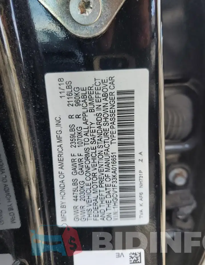 1HGCV1F33KA016651 Photo# 12