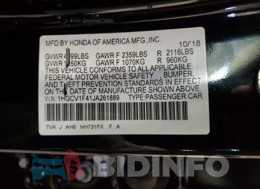 1HGCV1F41JA261889 Photo# 12