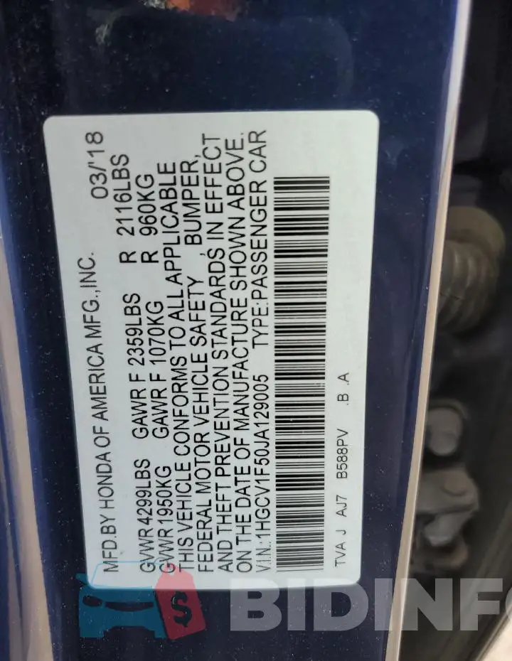 1HGCV1F50JA129005 Photo# 12