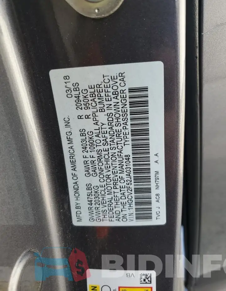 1HGCV2F52JA031048 Photo# 12