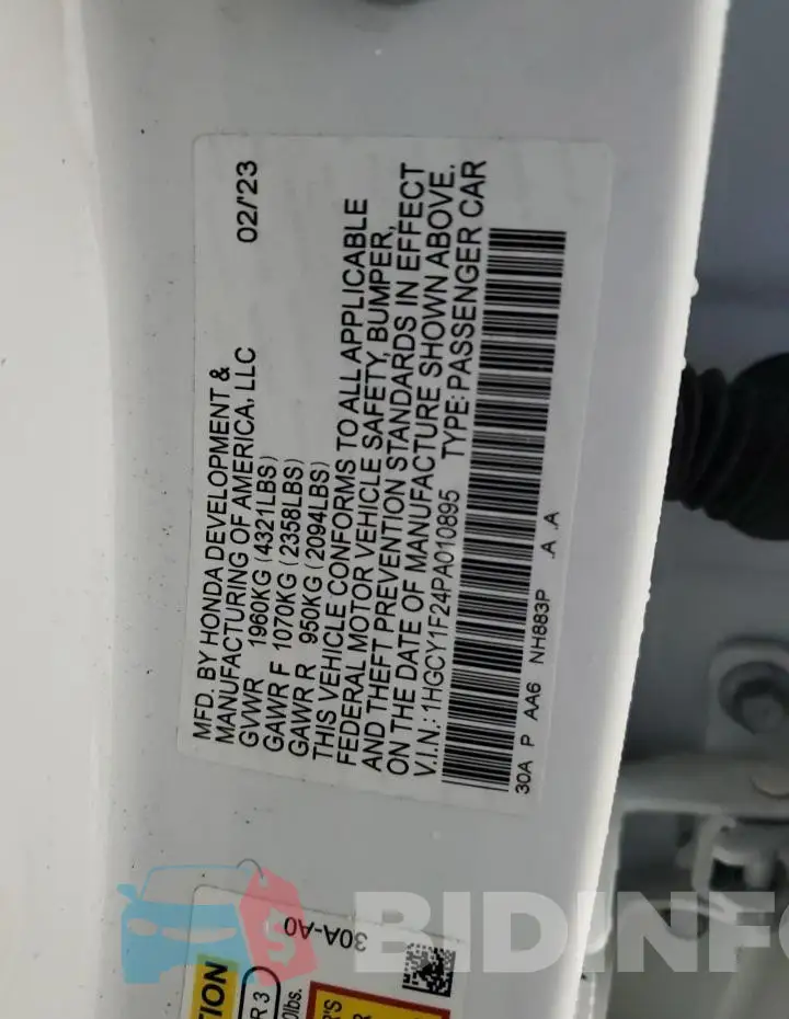 1HGCY1F24PA010895 Photo# 13