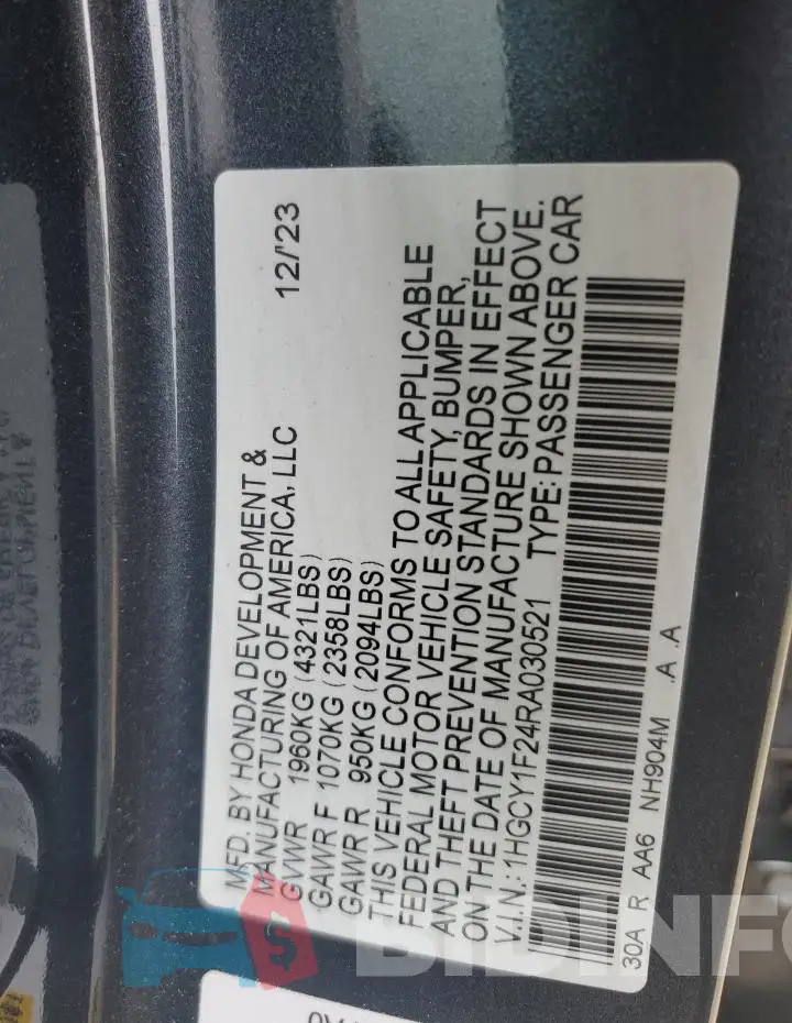 1HGCY1F24RA030521 Photo# 12