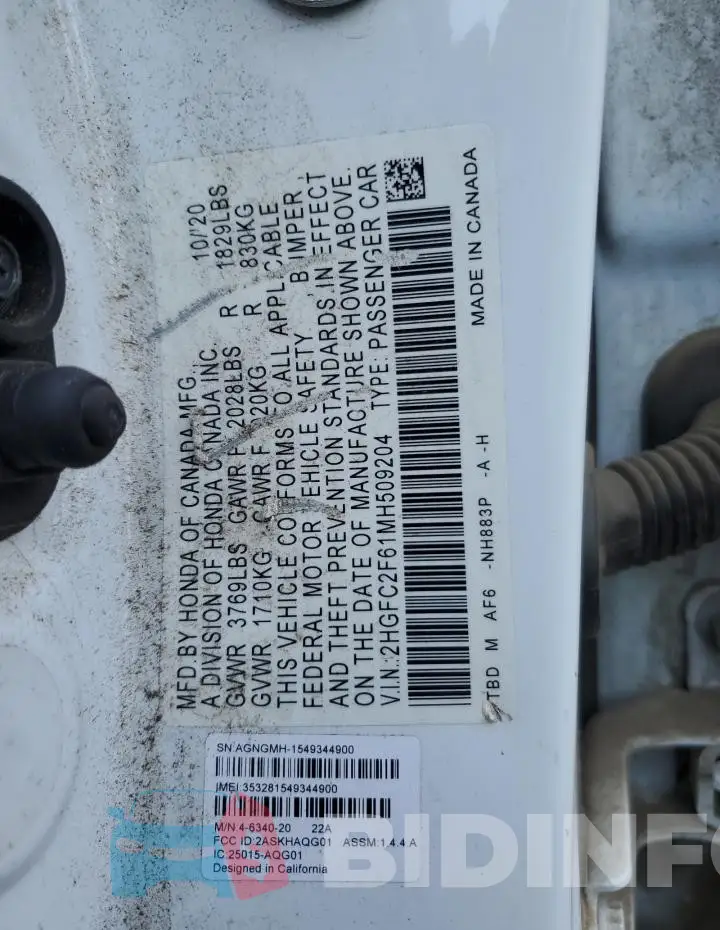 2HGFC2F61MH509204 Photo# 12