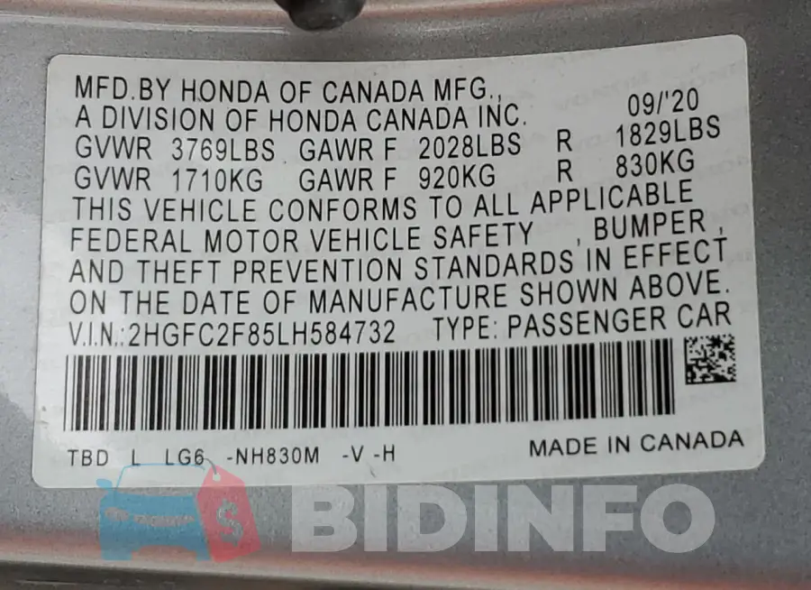 2HGFC2F85LH584732 Photo# 12