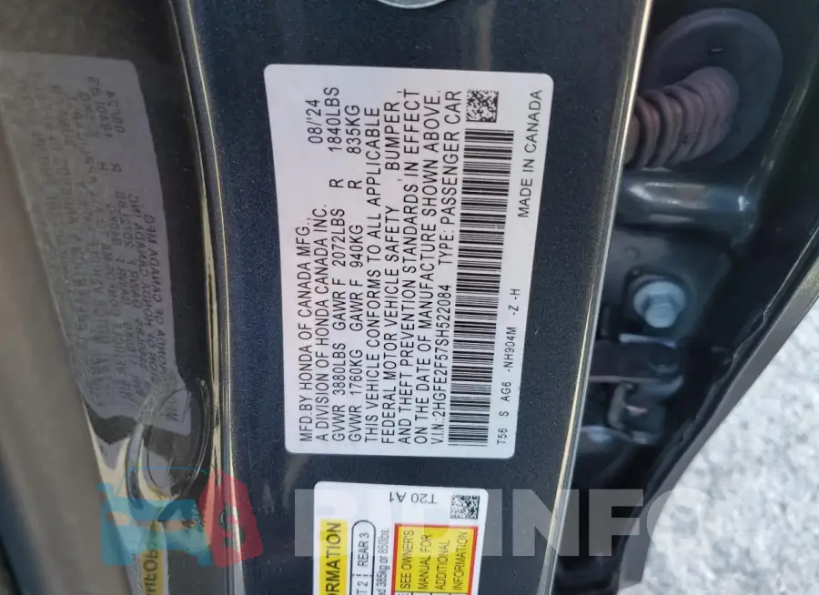 2HGFE2F57SH522084 Photo# 13