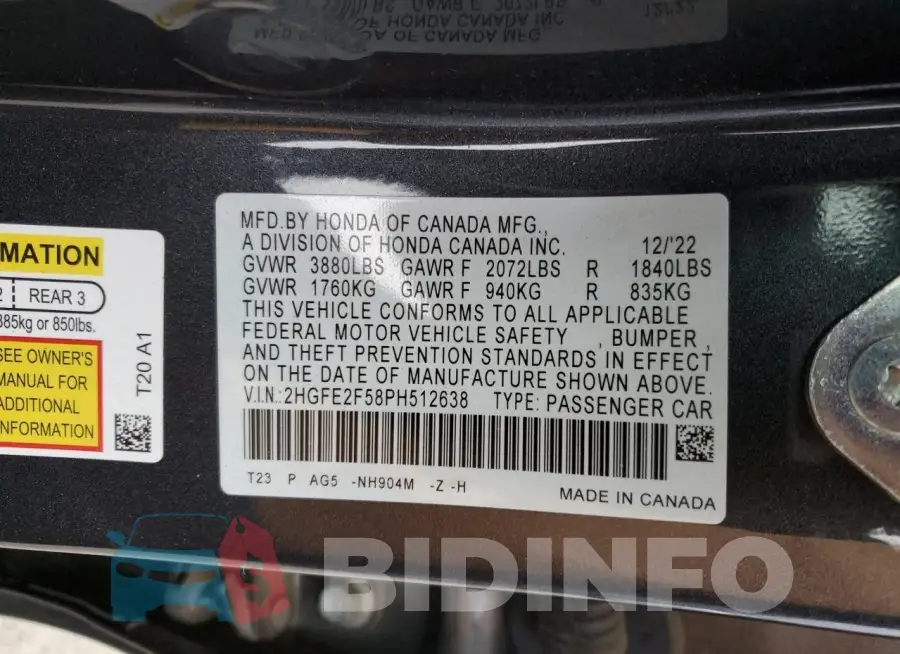 2HGFE2F58PH512638 Photo# 12