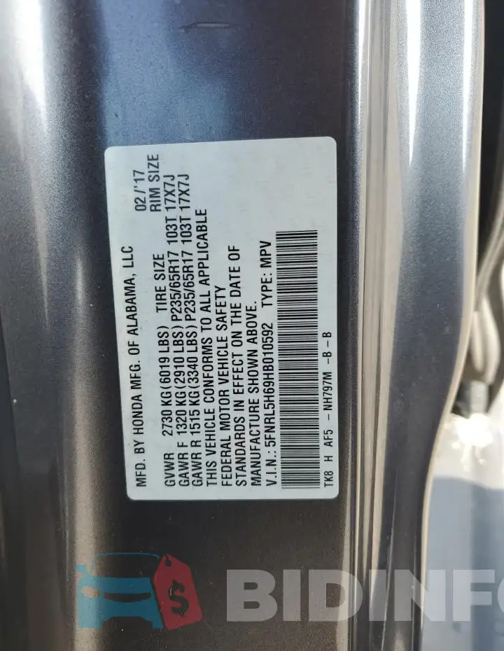 5FNRL5H69HB010592 Photo# 13