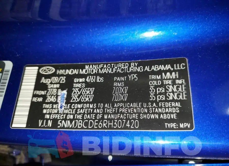 5NMJBCDE6RH307420 Photo# 14