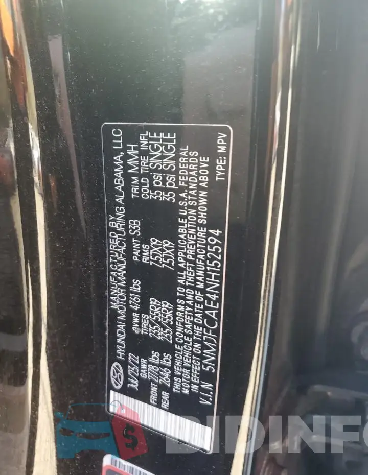 5NMJFCAE4NH152594 Photo# 14