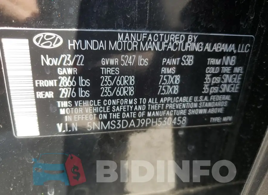 5NMS3DAJ9PH530458 Photo# 14