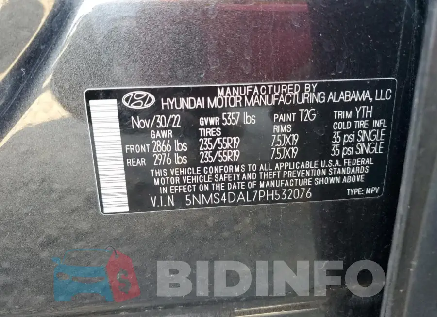 5NMS4DAL7PH532076 Photo# 14