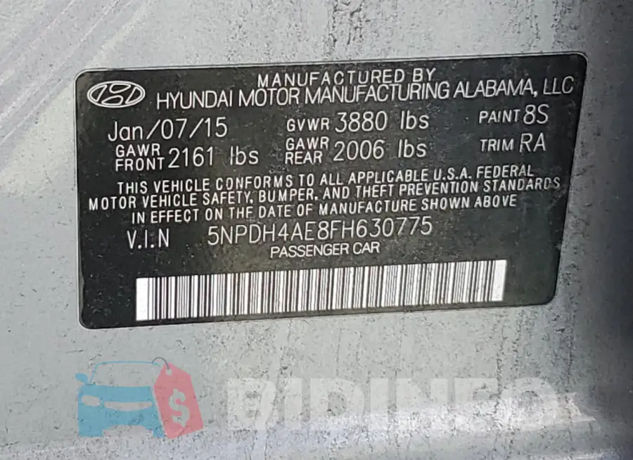 5NPDH4AE8FH630775 Photo# 12