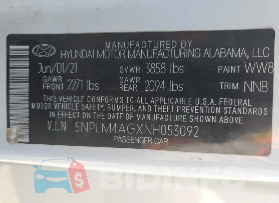 5NPLM4AGXNH053092 Photo# 13
