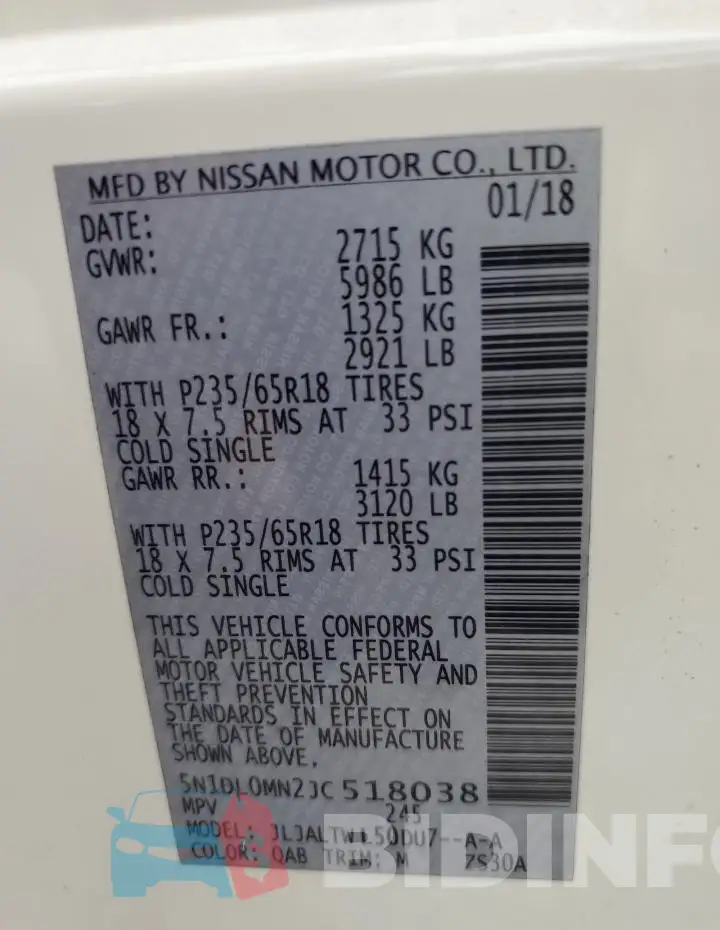 5N1DL0MN2JC518038 Photo# 14
