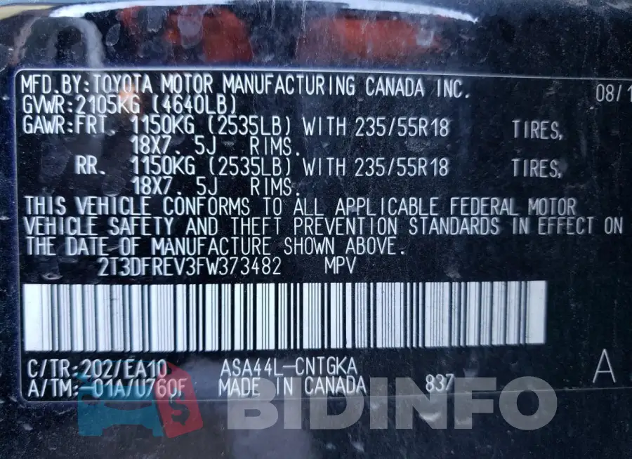 2T3DFREV3FW373482 Photo# 13