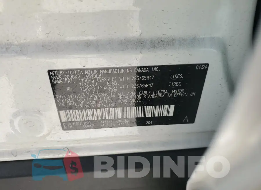 2T3F1RFV7RC443416 Photo# 13