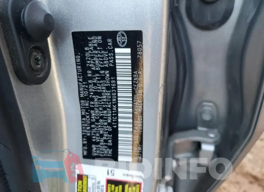 4T1C11AK1NU631691 Photo# 12