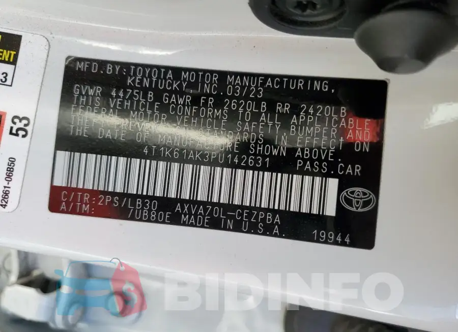 4T1K61AK3PU142631 Photo# 12
