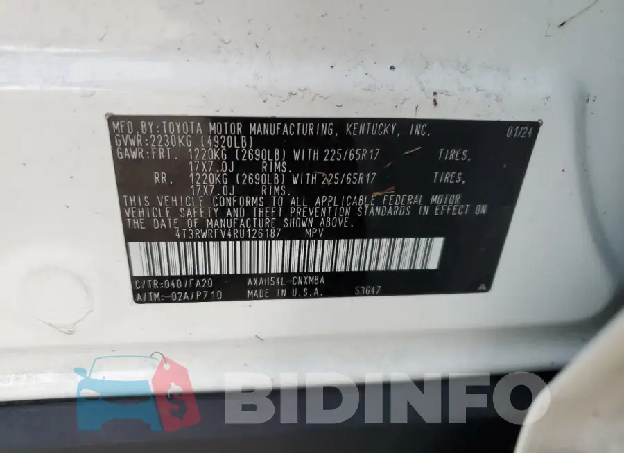 4T3RWRFV4RU126187 Photo# 14
