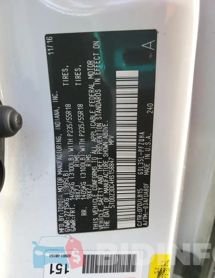 5TDDZ3DC4HS158847 Photo# 13