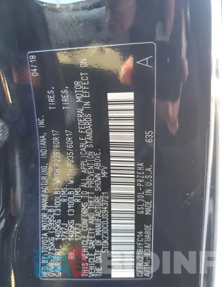 5TDKZ3DC0JS943721 Photo# 13