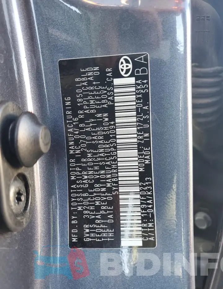 5YFBURHE5GP501094 Photo# 12