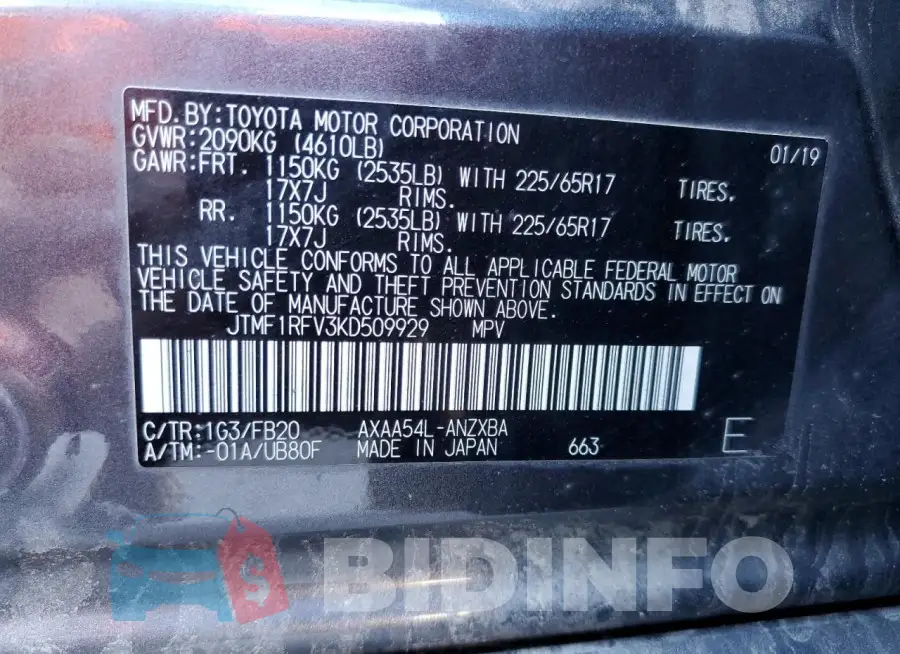 JTMF1RFV3KD509929 Photo# 14