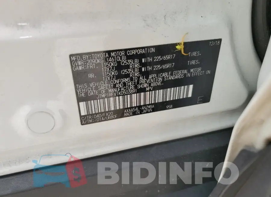 JTMP1RFV1KD503891 Photo# 13