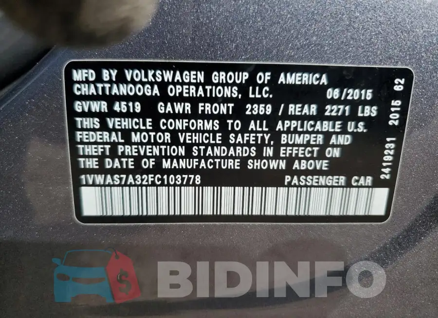 1VWAS7A32FC103778 Photo# 13