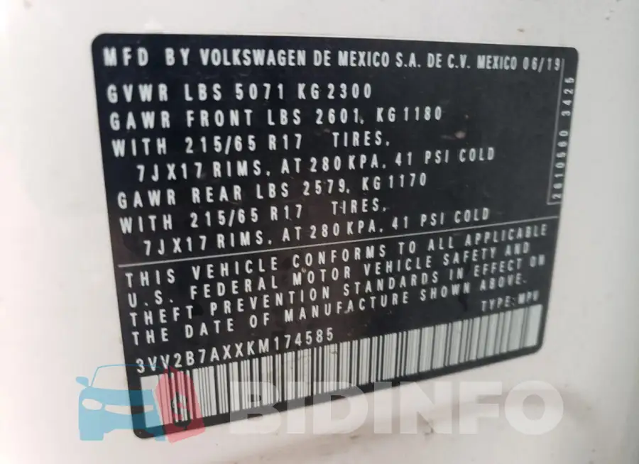3VV2B7AXXKM174585 Photo# 12