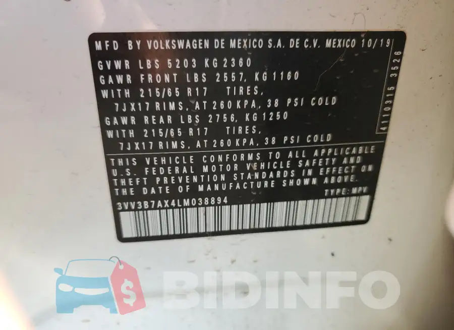 3VV3B7AX4LM038894 Photo# 13