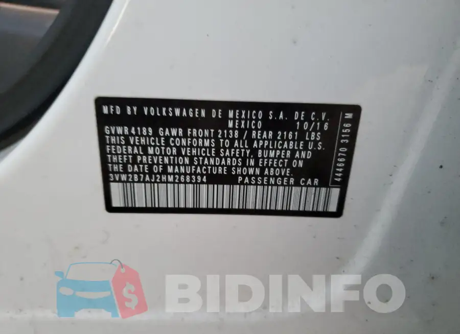 3VW2B7AJ2HM268394 Photo# 13