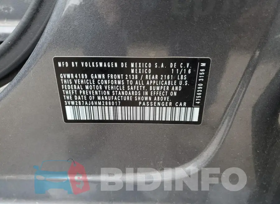 3VW2B7AJ6HM288017 Photo# 12