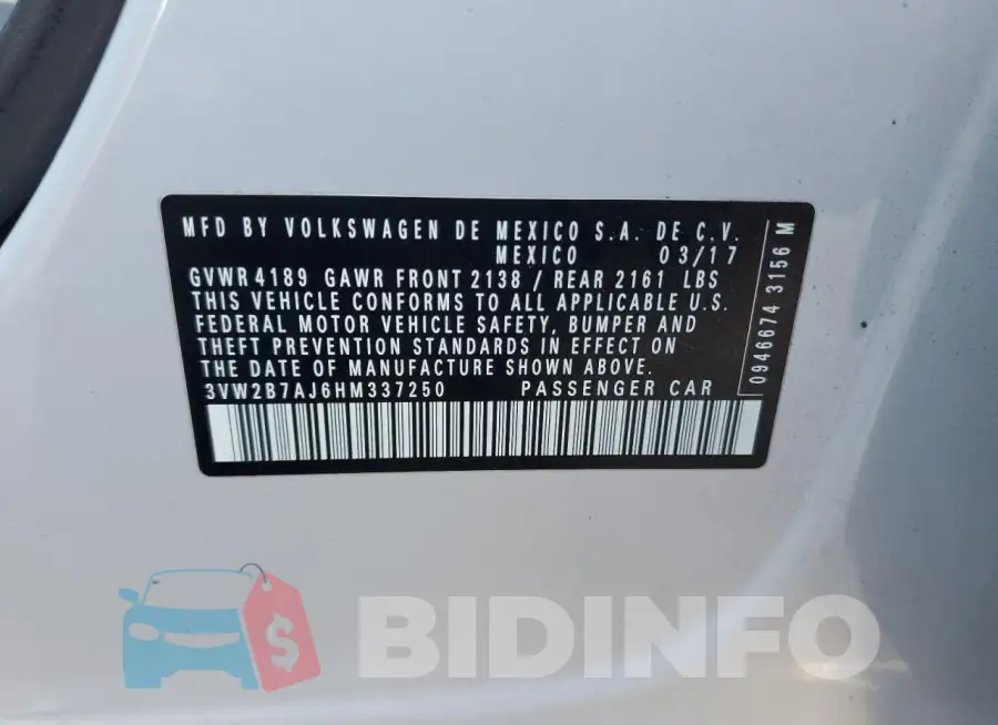 3VW2B7AJ6HM337250 Photo# 12